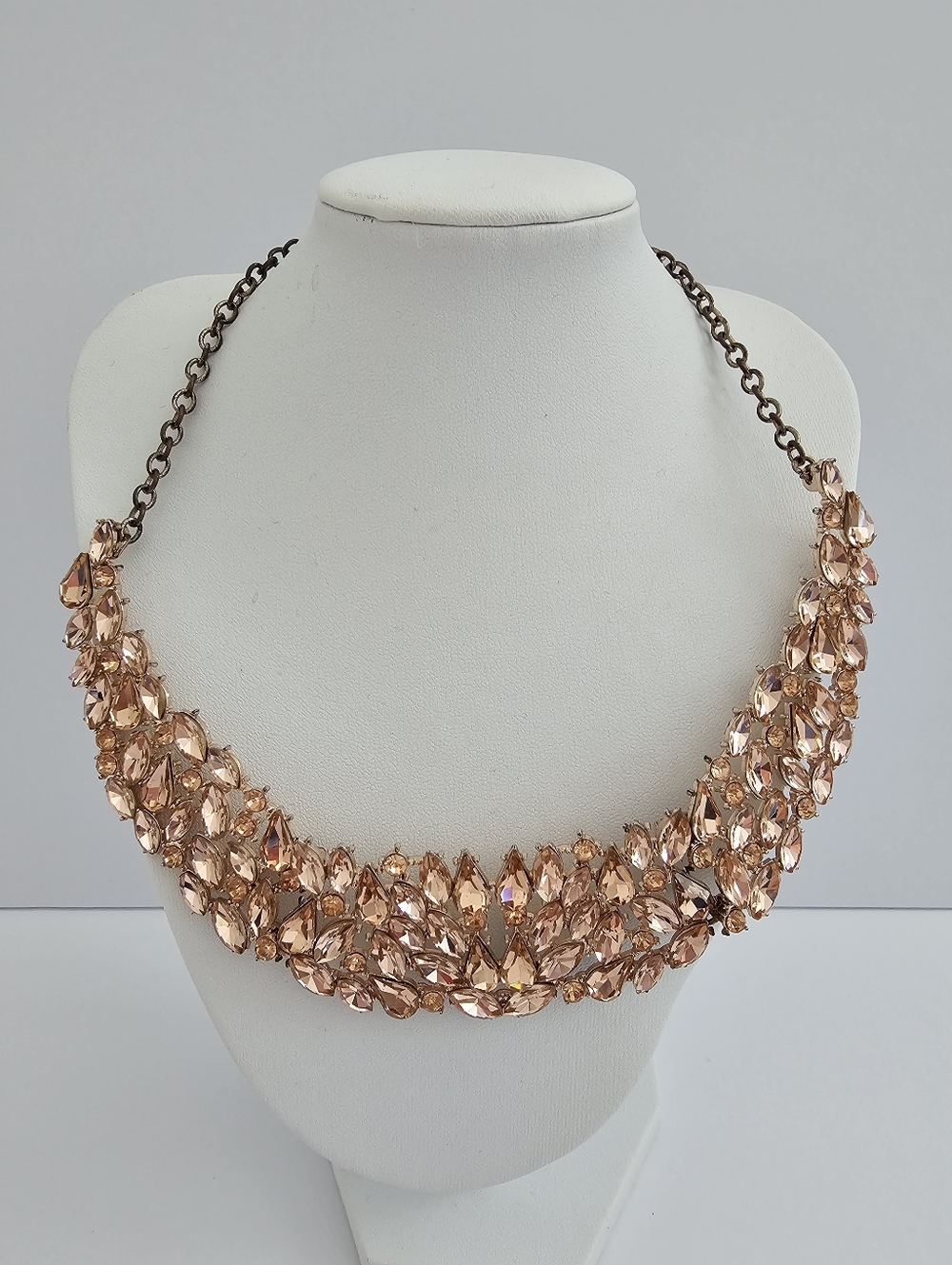 Lovisa Champagne Crystal Statement Bib Necklace – Antique Brass Tone – Marquise